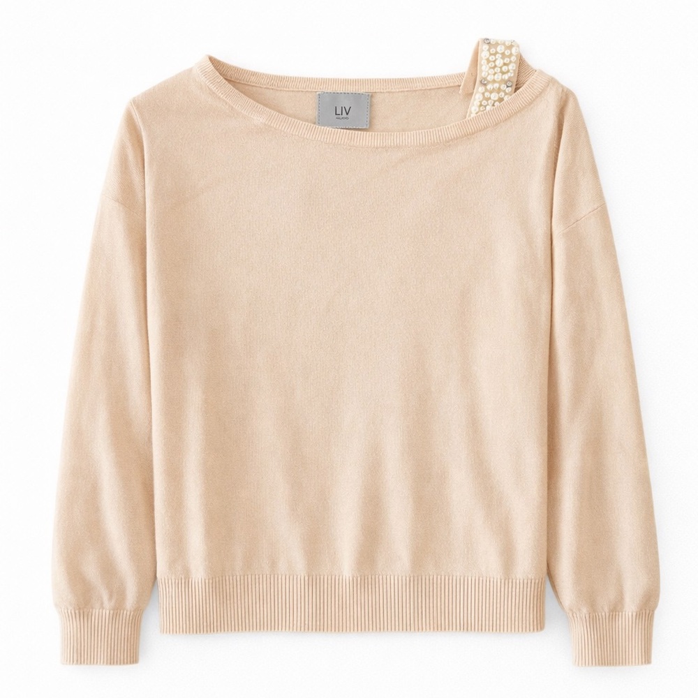 Elegant Beige Sweater with Pearl Accent